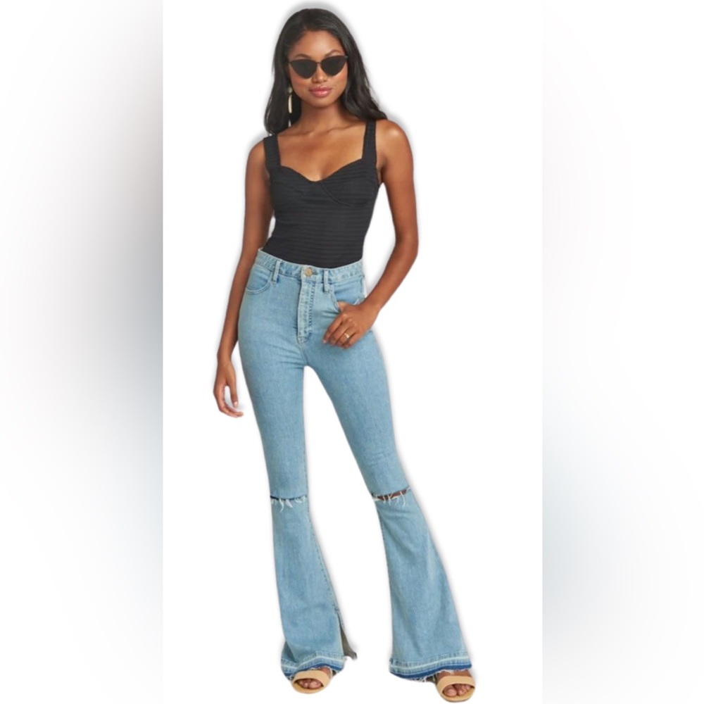 Mumu High Waist Stretch Austin Flare Distressed Denim Jeans